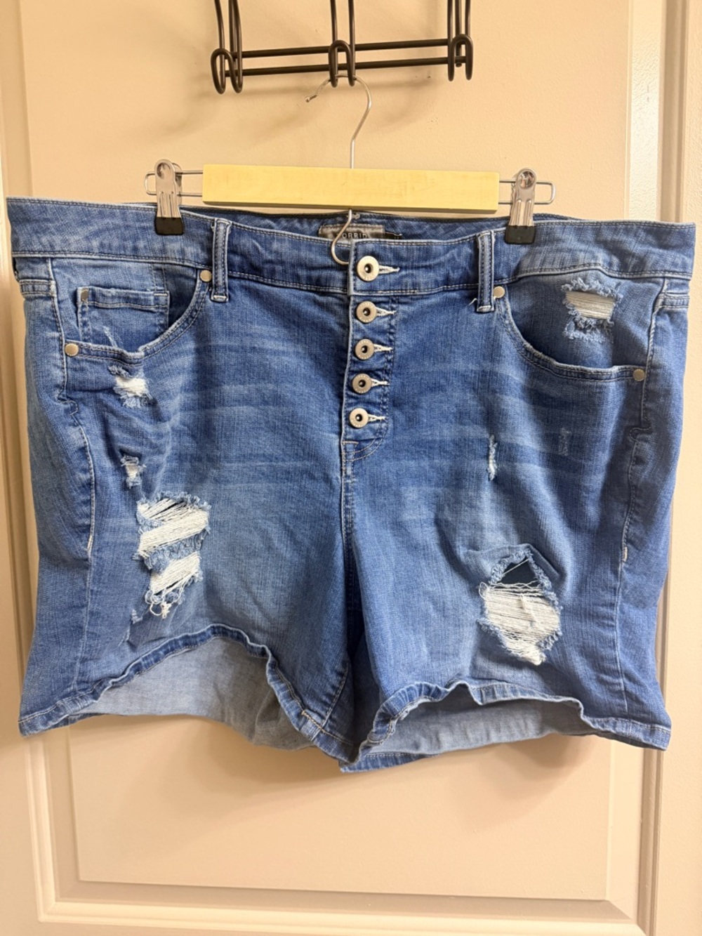 torrid Blue Distressed Button-Front Denim Shorts